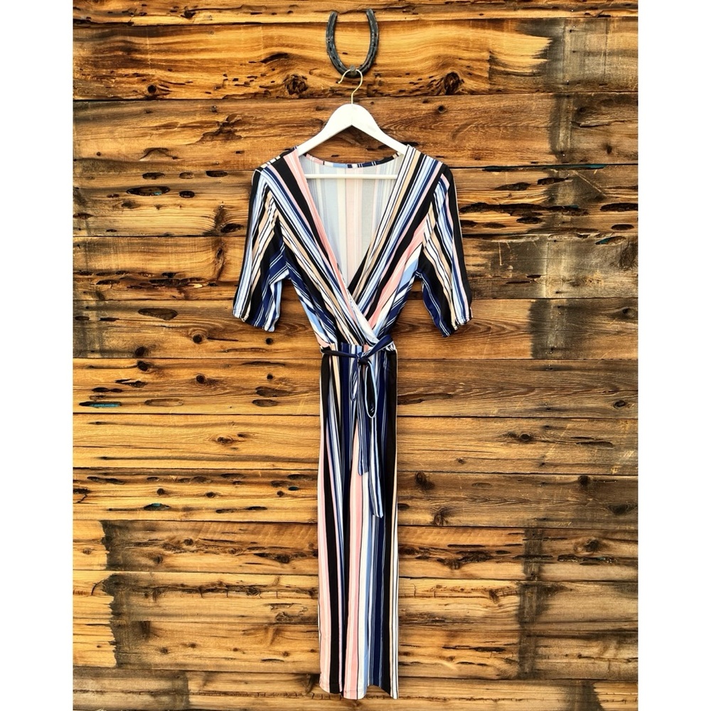 UNBRANDED | Striped V-Neck Tie Belt Romper Jumpsuit S